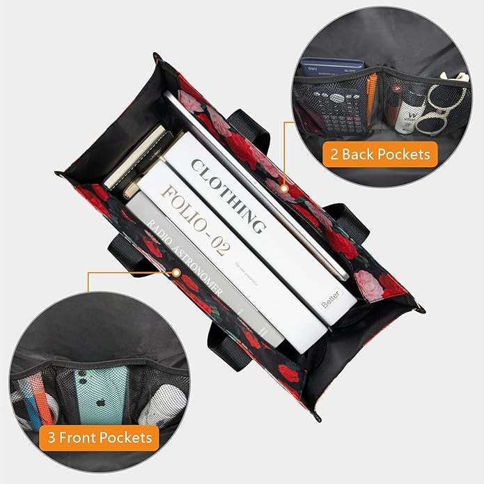 TOPDesign Utility Water Resistant Tote Bag with 13 Pockets, Top Zipper Closure & Thick Bottom Support, for Working Women