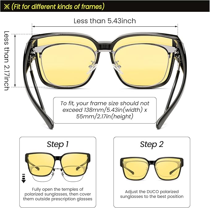 DUCO Fit Over Sunglasses for Men Women Wear Over Glasses Retro Wrap Around Polarized Sun Glasses UV400 Protection DC8981