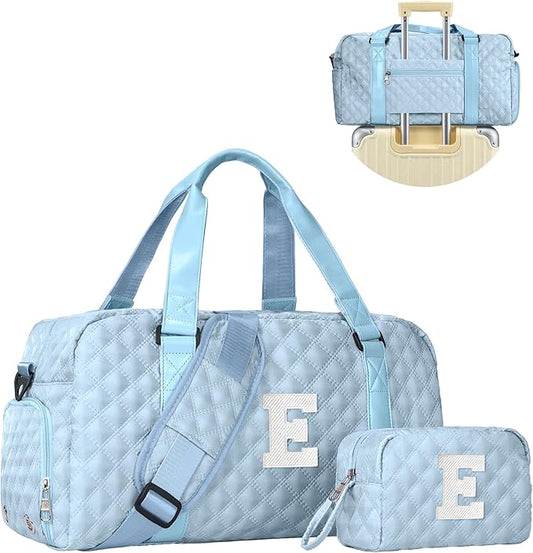 Elilier Overnight Bags for Women, Initial Travel Duffel Bag, Sports Gym Bag, Carry On Bag, Monogram Gifts for Girl Friends Female Mom Teacher