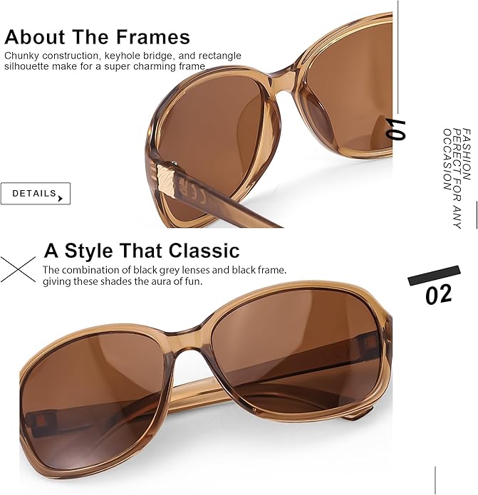 SIPHEW Polarized Sunglasses for Women | Vintage Square Sunglasses w UV400 Protection | Womens Wraparound Shade