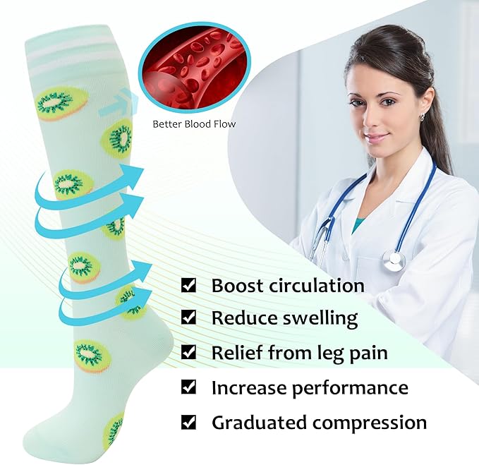 fenglaoda Compression Socks for Women Men Support Circulation 6 Pairs Socks For Nurse, Travel, Flight