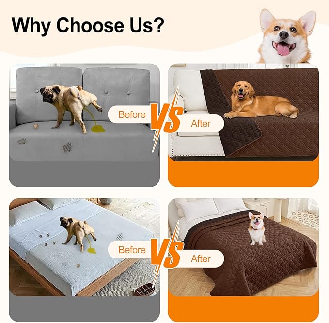 Smiry Waterproof Dog Blanket, 68x82 Inch Soft Pet Bed Cover Reversible, Washable Sofa Couch Furniture Protector for Small Medium Large Dog Puppy Cat, Geometric, Brown/Chocolate