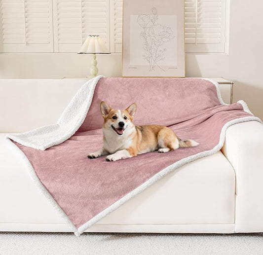 Smiry Waterproof Blanket Throw for Large Dogs, Soft Reversible Dog Blanket for Sofa Couch Bed, Washable Leakproof Sherpa Fleece Furniture Couch Protector(40"x60", Pink/White)