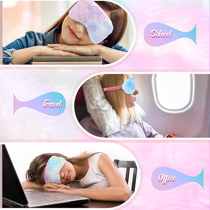 Cuffbow 6 Pcs Plush Sleep Eye Mask Silk Furry Eye Covers for Sleeping Cute Sleep Mask Fluffy Comfortable Sleeping Blindfold for Travel Sleepover Nap Party Supply Women(Tie Dye,Rainbow)