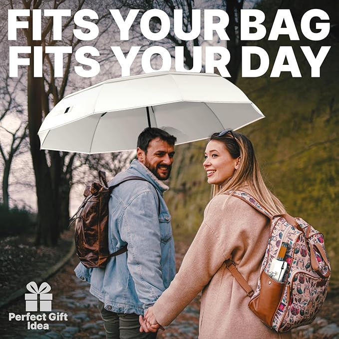 Royal Walk Windproof Folding Travel Umbrella Compact and Strong Luxurious Real Wood Handle Automatic Open Close Vented Double Canopy for Men and Women