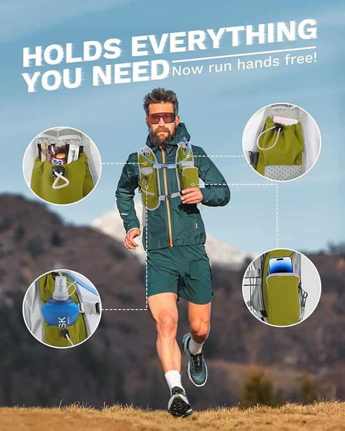 Running Vest for Women and Men, Hydration Running Backpack, Runners Vest, Hydration Vest, with Front Phone Holder, Adjustable Chest and Waist Strap