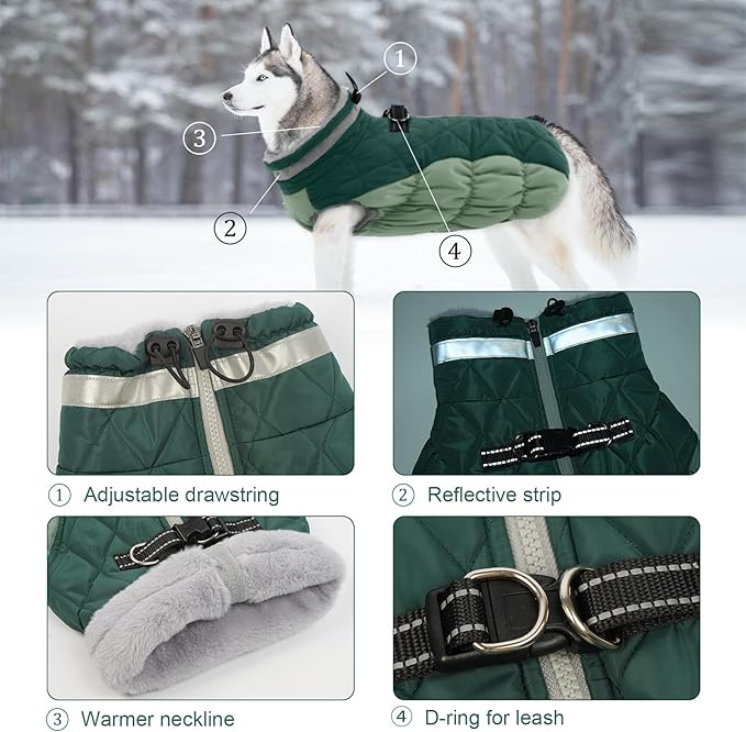 Lelepet Warm Dog Winter Coat Dog Coats for Medium Dogs Waterproof Dogs Jacket with Harness Built in Reflective Cold Weather Coats Windproof Zip-Up Winter Fleece Vest Snowsuit Dachshund Teal Green
