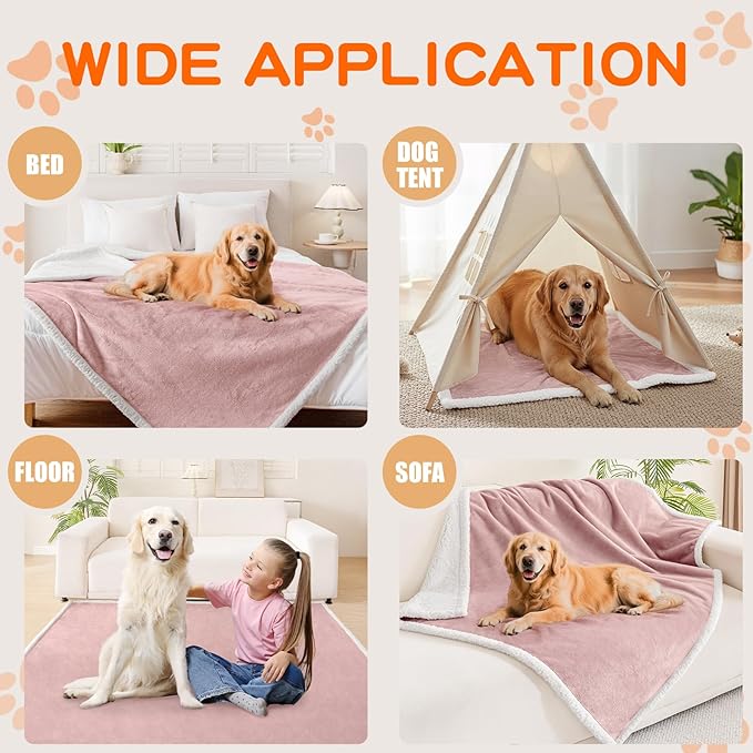 Smiry Waterproof Blanket Throw for Large Dogs, Soft Reversible Dog Blanket for Sofa Couch Bed, Washable Leakproof Sherpa Fleece Furniture Couch Protector(40"x60", Pink/White)