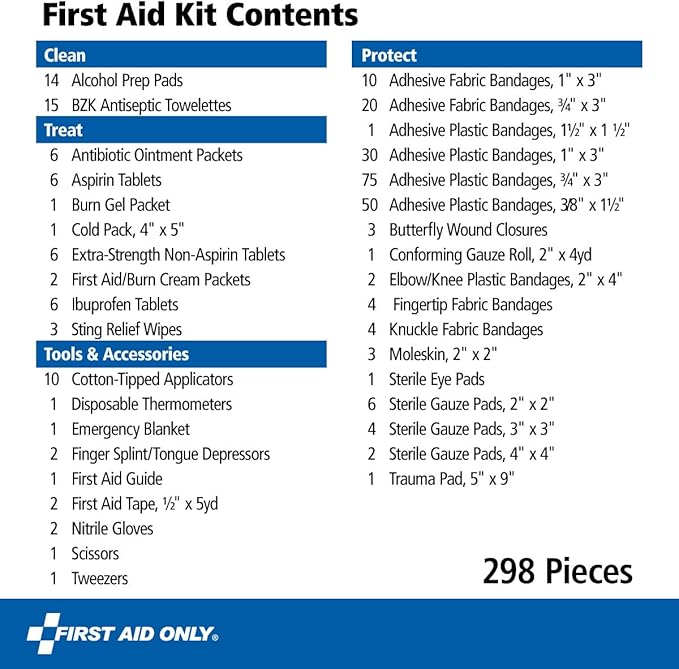First Aid Only 299 Piece All-Purpose Emergency First Aid Kit for Home, Office, Car, Apartment, Dorm, and Camping, Travel-Friendly Compact Pouch Fits in Backpacks, Suitcases, Cabinets, and Drawers