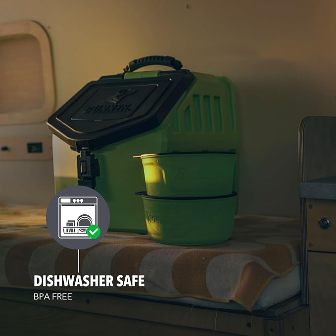 GUNNER Dog Bowl with Spill-Proof Travel Lid – 7.5" x 3.75", 1.3 lb, 7-Cup Capacity, BPA-Free, Rust-Proof, Shock-Resistant, Stackable, Dishwasher Safe, Leak-Resistant Nesting Lid – Yellow Green