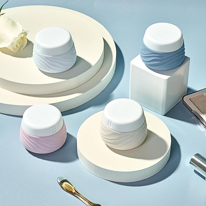 Travel Containers for Toiletries, Silicone Jar with Lid Eternal Moment, TSA Approved Travel Size Bottles with Clear Bag, Leak-proof Traveling Accessories Cosmetic for Lotion Face Body Cream (4 Pack)