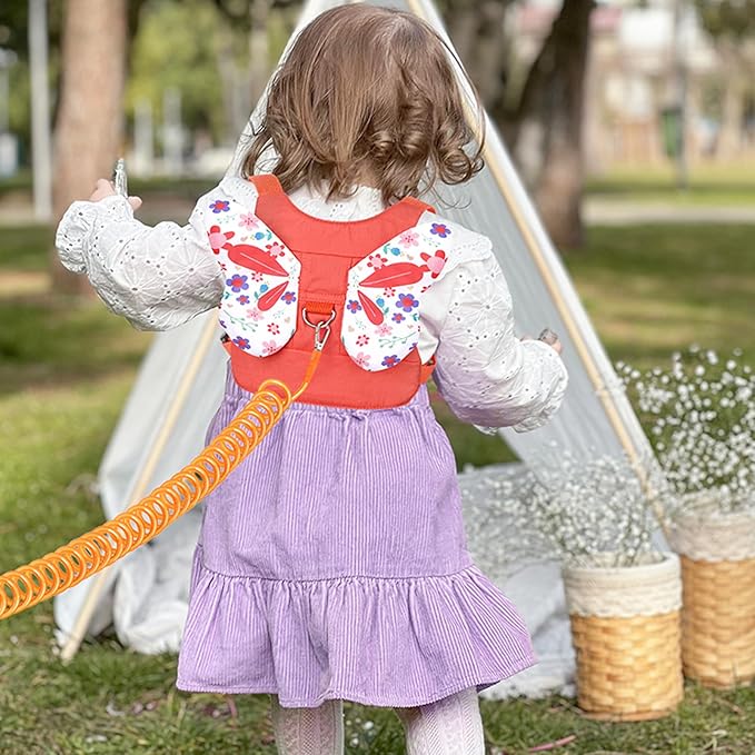 Accmor Toddler Harness Leash + Anti Lost Wrist Link, Cute Butterfly Kids Leash for Outdoor Travel, Child Walking Harness Wristband Assistant Strap Belt Keep Kids Close for Baby Boys Girls (Orange)