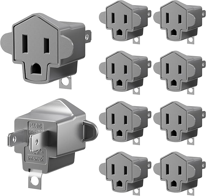 2 Prong to 3 Prong Outlet Adapter, ETL Listed 3-2 Prong Adapter, Fire-Retardant (392℉) PBT Material, Heavy Duty Wall Plug Adapter for Old Homes, Travel to Japan, Gray (10-Pack)