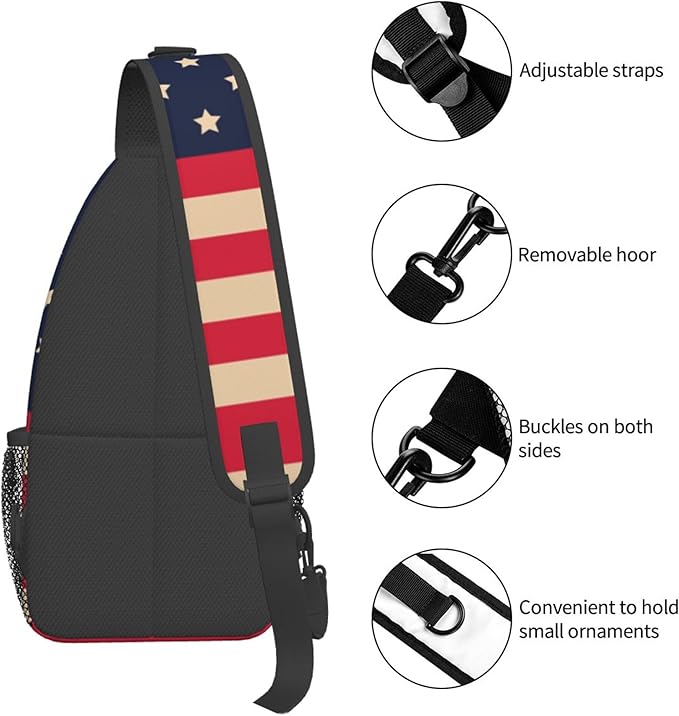 GJXFLSY Vintage America Flag Sling Backpack Crossbody Bag Casual Chest Bags Travel Hiking Daypack Shoulder Bag for Women Men