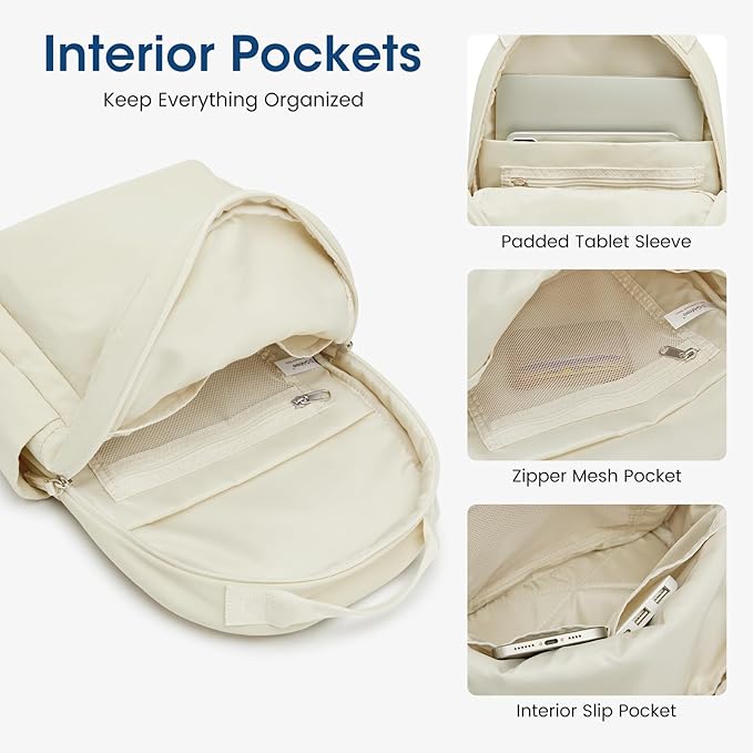 G4Free Small Nylon Backpack for Women Men, Lightweight Backpack Daypack for Travel Work Hiking, Beige