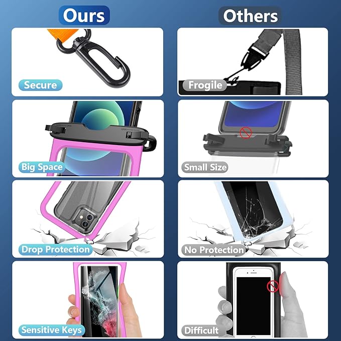 Temdan 2 Pcs Waterproof Phone Pouch, [Up to 10" Large] Universal IPX8 Waterproof Cell Phone Case Dry Bag with Lanyard for iPhone 16 Pro Max/16E/15/14/13,Galaxy S25 Ultra/S24/S23 for Vacation -Pink