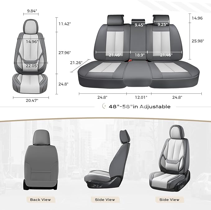 Coverado Car Seat Covers Full Set, Car Seat Protector Waterproof, Nappa Leather Car Seat Cushion, Seat Covers for Cars, Front Seats and Back Universal Fit for Most Cars