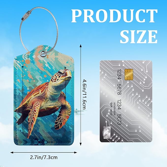 2 Pack Luggage Tag for Suitcase,Colorful Sea Turtle Luggage Tag with PU Leather Privacy Cover ID Label & Stainless Steel Loop for Women Men Travel Bag Suitcase