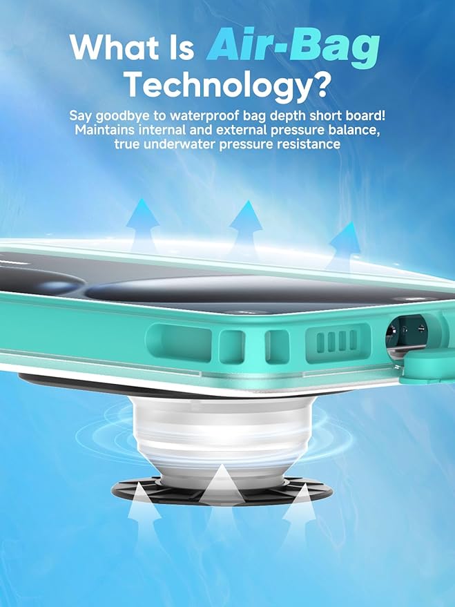 Waterproof Phone Pouch Case 7.5", 2025 Upgraded IPX8 Waterproof Phone Case for Snorkeling, Universal Fit for iPhone 16 Pro Max 15 14 13, Galaxy S25, Beach Vacation Essentials (Cyan)