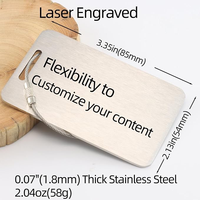 Sturdy and Durable Personalized Luggage Tags for Suitcases,Cruise Essentials Travel Tags for Luggage,Travel Bag Labels,Heavy-Duty Stainless Steel Silver Rectangular Horizontal Suitcases Tags