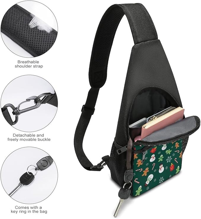 SWEET TANG Anti Theft Sling Chest Bag Shoulder Backpack Christmas Gingerbread Green Crossbody Bags Gym Sack, Polyester Daypack Lightweight for Men Women Travel Gym Sport Hiking