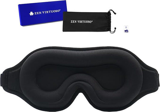 Complete Light Blocking 3D Sleep Mask – Blackout Eye Mask for Sleeping, Lash Extensions & Side Sleepers – Pressure-Free Comfort with Adjustable Strap, Travel Bag & Earplugs