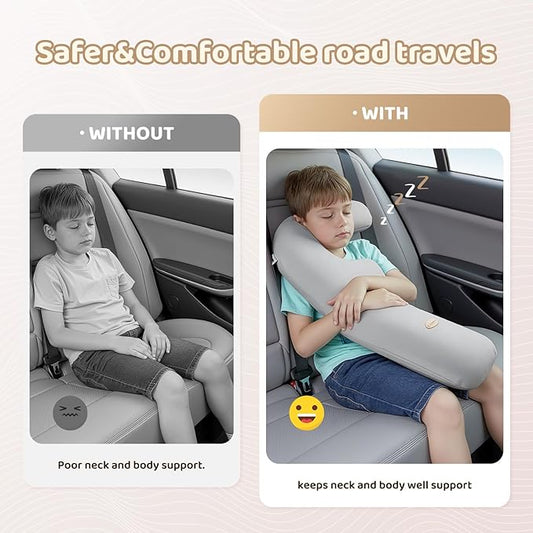 FLORICH Memory Foam Kids Travel Pillow, Car Sleeping Pillow, F-Shape Car Pillows for Adults and Children, Traveling Car Pillow for Kids with Removable Pillowcase (Grey)