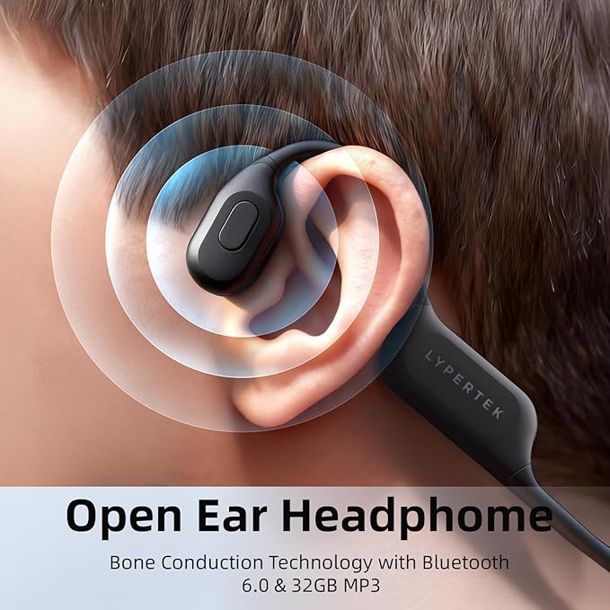 LYPERTEK Bone Conduction Bluetooth Headphones,Open Ear Wireless Bluetooth Sport Headphones,32GB MP3 Player Workout Earphones for Running, IP68 Waterproof Underwater Earbud for Swimming, S30-Black