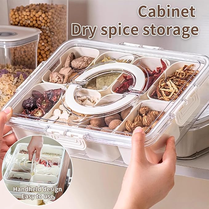 Snackle Box Container Tray with Lid and Handle, Fruit Storage Containers for Fridge, Divided Serving Tray with Lid, Snack Organizer, Portable Travel Snack Container, Perfect for Party, Travel