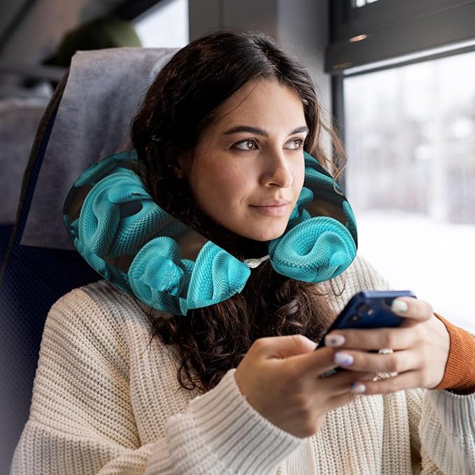 Travel Neck Pillows for Sleeping Rest Car Airplanes Mint Green Snake Print, Memory Foam with Removable Breathable Zipper Cover Washable for Men Women