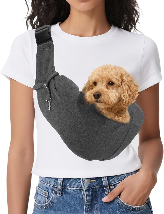 PETAXCELL Dog Sling Carrier for Small Dogs and Cats Up to 16.5 Lbs, Adjustable Buckle with Pocket Pet Sling Carrier Safety Harness, (Dark Gray, 1 Pcs) Intended for Outdoor/Camp/Travel