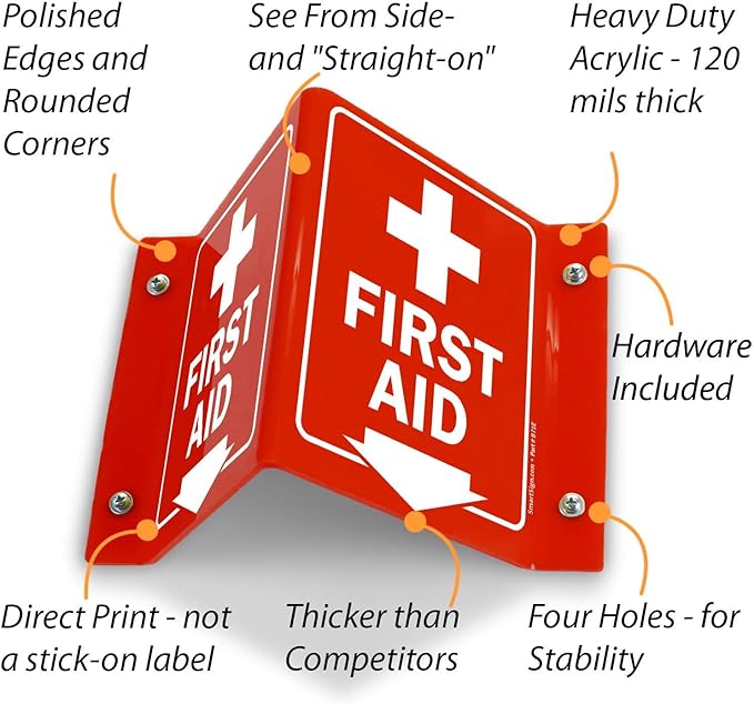 SmartSign “First Aid” Projecting Sign | 5" x 6" Acrylic, Made in USA