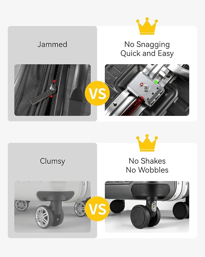 LUGGEX Luggage Sets with Spinner Wheels, 2 Piece (20/28) Aluminum Frame Zipperless Polycarbonate Hard Shell Suitcase Sets, Charcoal Metallic