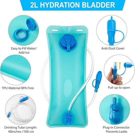 Hydration Backpack with 2L Water Bladder, Lightweight Running Vest for Women Men, Adjustable Straps, Multi-Pocket Water backpack, Breathable Running Vest for Hiking, Cycling, Climbing, Camping, Biking