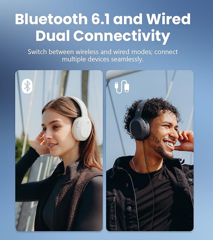 Edifier W820NB Plus Gen 2 Wireless Over-Ear Noise Cancelling Headphone, -49 dB ANC, LDAC Hi-Res Audio, 88H Playtime, Spatial Sound, AI Clear Calls, Bluetooth V6.1 & Multipoint - Dark Gray