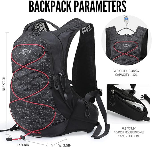 Hydration Pack Backpack, Lightweight Water Backpack with 2L Leakproof Hydration Bladder Daypack for Men Women,Running Hydration Vest for Outdoor Trail