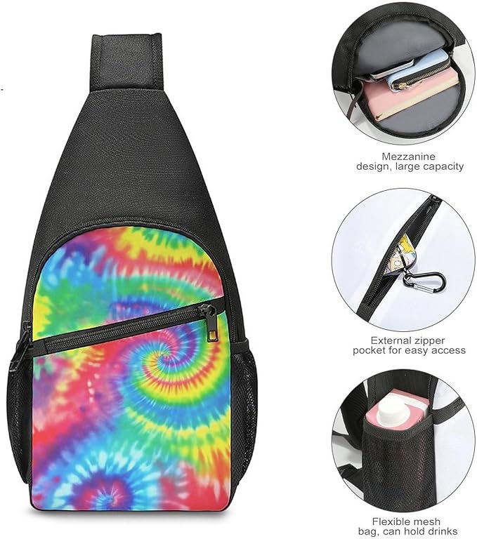 SWEET TANG Cool Sling Backpack Tie Dye Rainbow, Lightweight Sling Shoulder Bag, Outdoor Chest Crossbody Bike Gym Runner Daypack with Adjustable Strap for Men Women