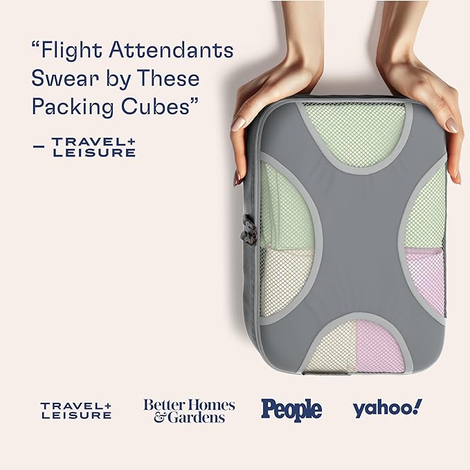 Shacke Premium 5 Packing Cubes Set - Lightweight Mesh Travel Luggage Organizers with Laundry Bag, 5-Piece Suitcase Storage System (Charcoal Gray)