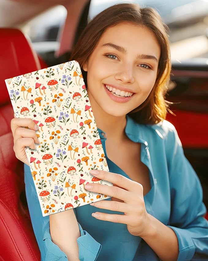 Slohif Car Registration and Insurance Holder - Mushroom Vehicle Glove Box Organizer Women with Magnetic Shut Leather Automobile License Holders Coasters Auto Accessories Case for Document