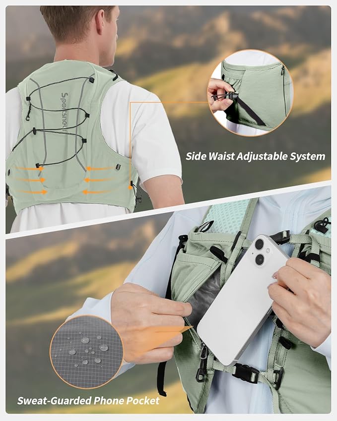 Sportsnew Running Vest for Women Men, Lightweight 10L Hydration Backpack with Waterproof Phone Pocket, Hydration Pack with Water Bladder for Hiking Trail