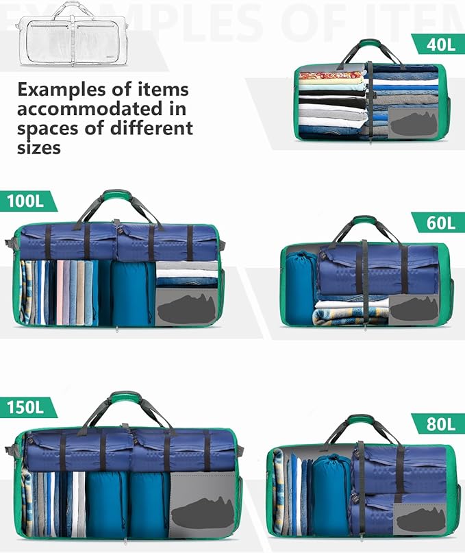 Gonex 40L 60L 80L 100L 150L Large Foldable Travel Duffle Bag with Shoes Compartment, Packable Lightweight Water Repellent Duffel Bag for Camping Gym Weekender Bag