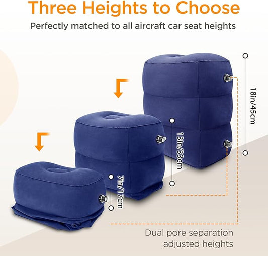 HOMCA Inflatable Travel Foot Rest Pillow (2-Pack) Adjustable Height Leg Pillow Fast Inflating Airplane Bed for Toddlers Footrest Pillow for Office, Airplane, Train, Cars, Home (Grey)