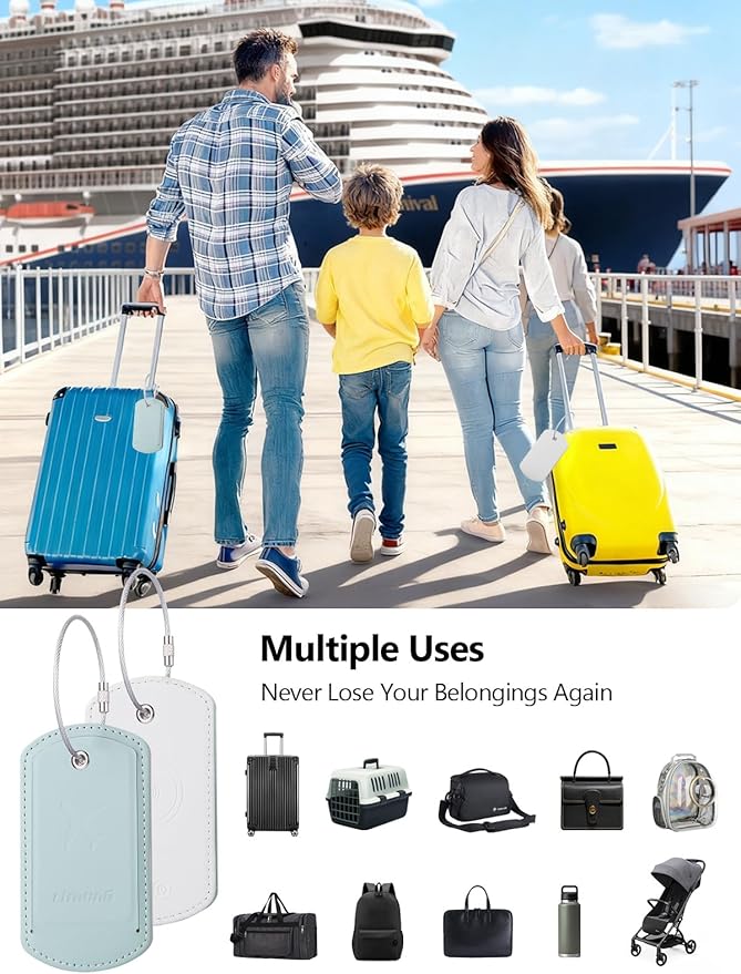 Luggage Tag with Tracker (iOS Only), Premium PU Leather Luggage Tags for Suitcase, Privacy Cover & ID Card Slot, Stainless Loop for Travel Bags, Backpack, Pet Carrier, Ideal Gadgets (Light Green)