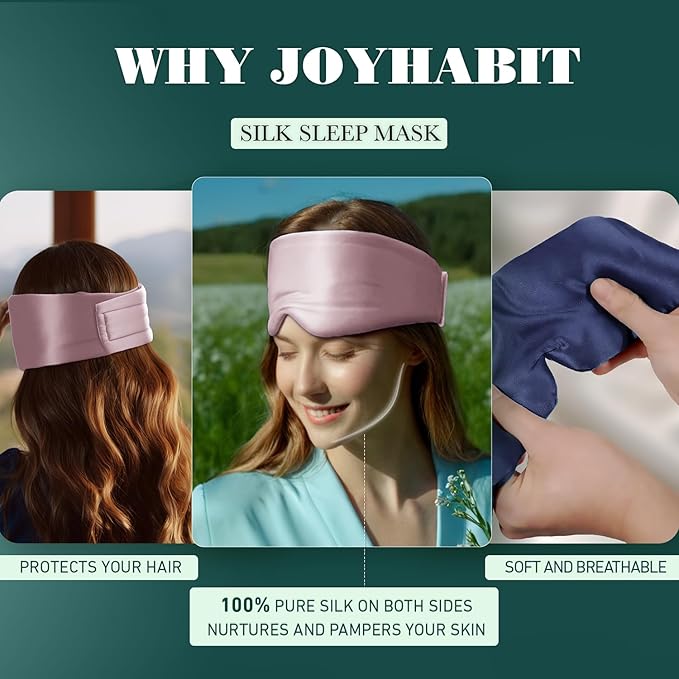 Joyhabit Silk Sleep Mask for Women and Men, Blush Pink, Luxurious Comfort for Relaxation & Beauty Sleep, Ultra Soft & Breathable, Protects Hair & Skin