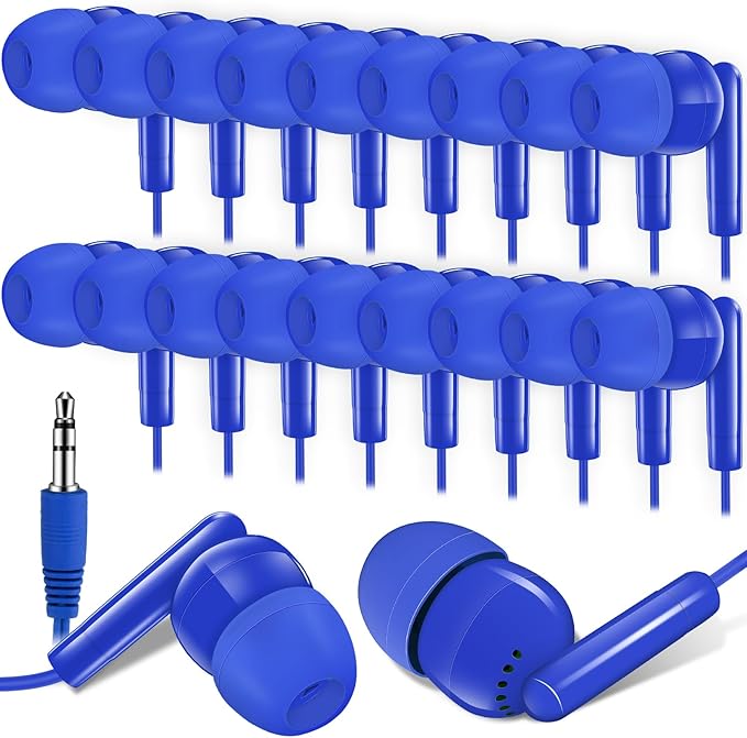 Kanayu 100 Packs Earbuds Bulk Basic Student Earphone Individually Bagged 3.5 mm Headphones for Schools Classrooms Library Teens Gift(Blue)