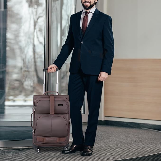 Hanke 24 inch Softside Expandable Luggage with Spinner Wheels, Medium Size Suitcase Checked Luggage Travel Luggage Rolling Suitcase,Coffee