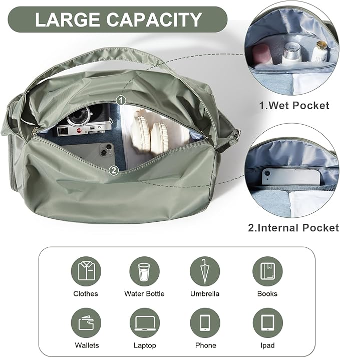 Large Gym Bag with Shoe Compartment, Workout Sport Duffle Bag for Women Travel, Waterproof Shoulder Overnight Bags Lightweight Carry on Tote Bags for Swim, Yoga, Dance