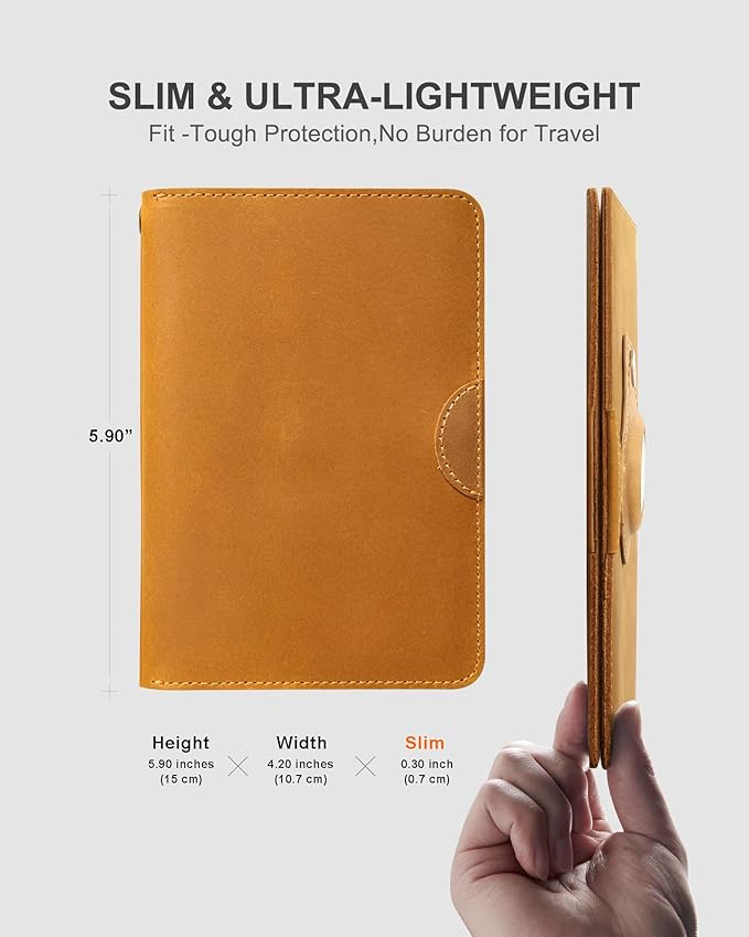 Leather Passport Holder for Travel Women Man, Button Closure Passport Wallet with Airtag Slot,Passport Cover for A Passport Book,Trvavel Essential & Gift
