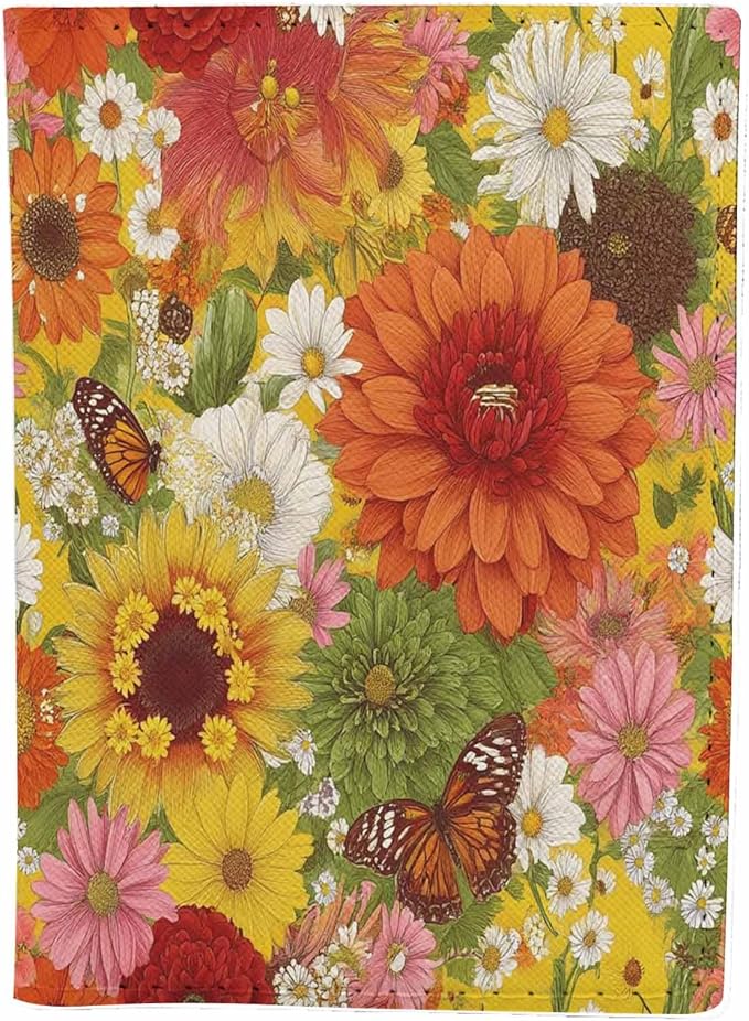 Floral Passport Holder for Travel Autumn Flowers and Butterflies PU Leather Passport Cover Wallet Cute Passport Card Holder for Women and Men