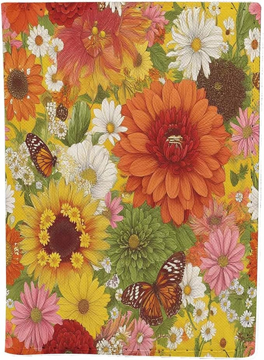 Floral Passport Holder for Travel Autumn Flowers and Butterflies PU Leather Passport Cover Wallet Cute Passport Card Holder for Women and Men